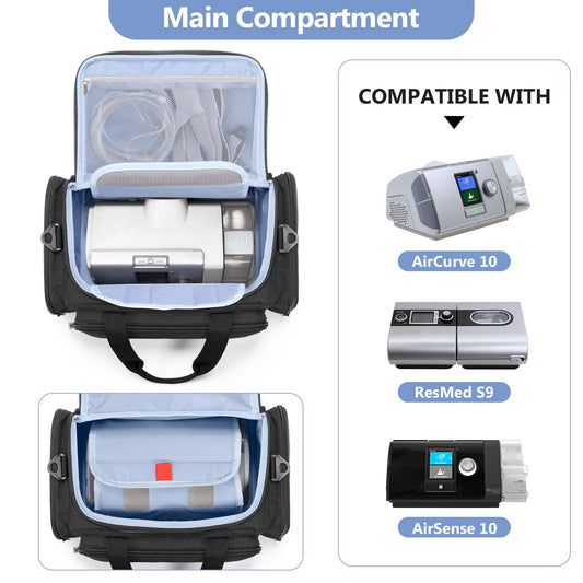 CURMIO CPAP travel bag hose pocket stores hoses neatly while traveling