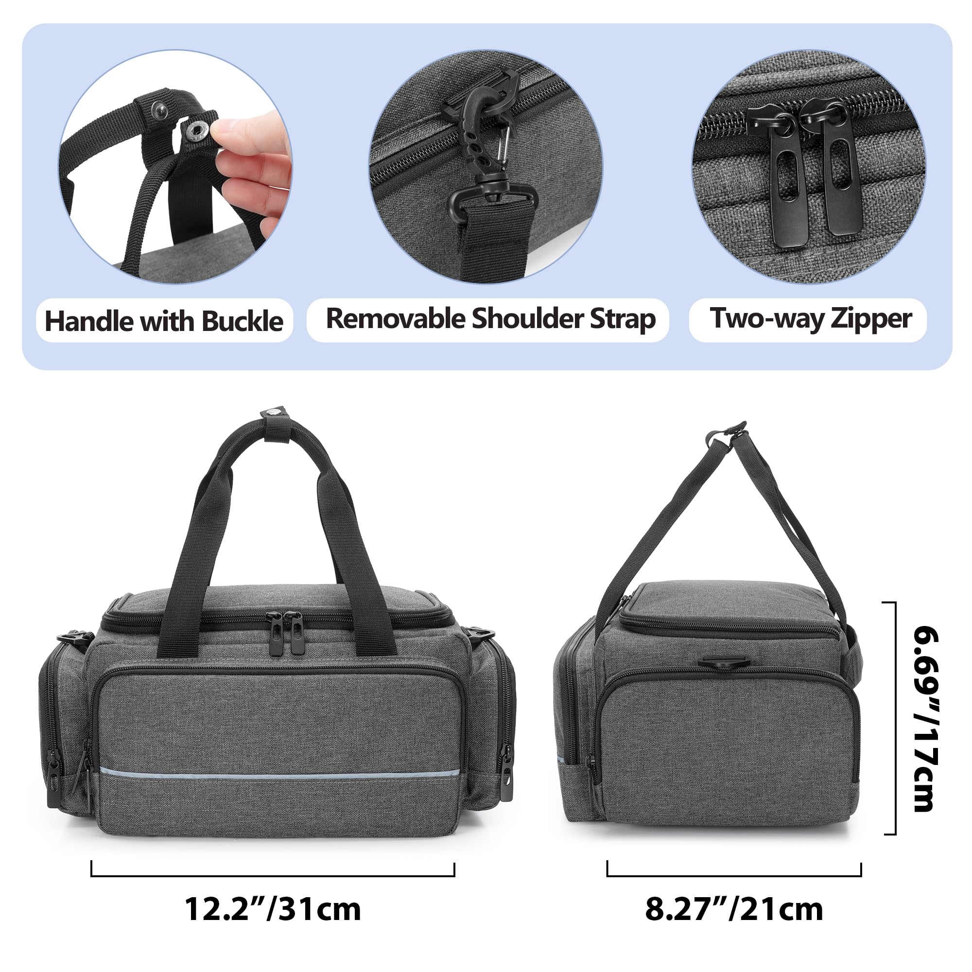 CURMIO CPAP travel bag side pocket stores cords and filters neatly