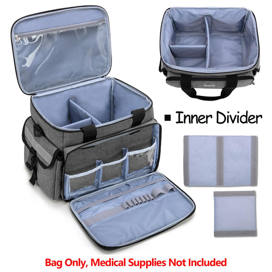 CURMIO medical bag front compartment shows transparent pockets for quick access.