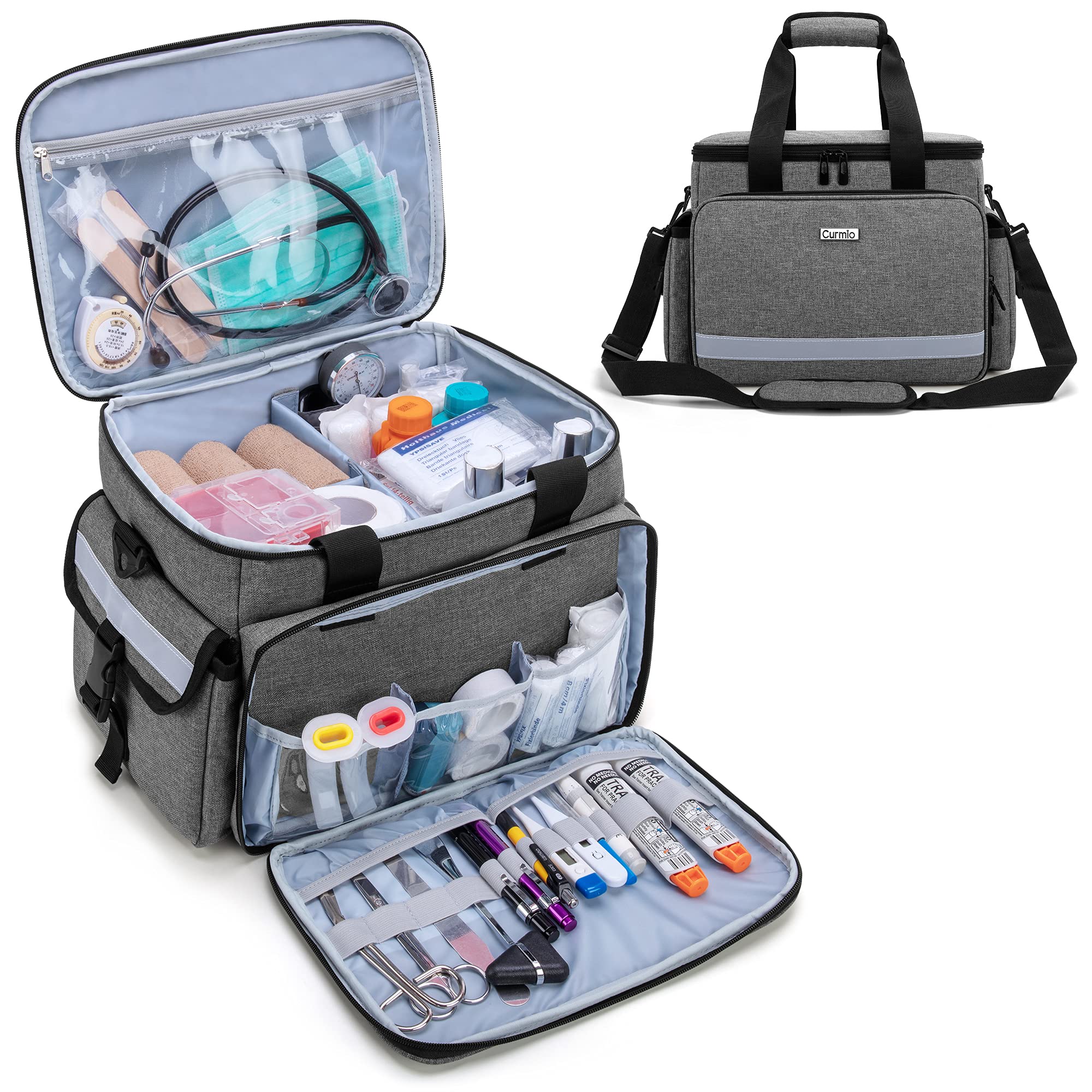CURMIO medical bag main compartment with dividers for organized first aid supplies.