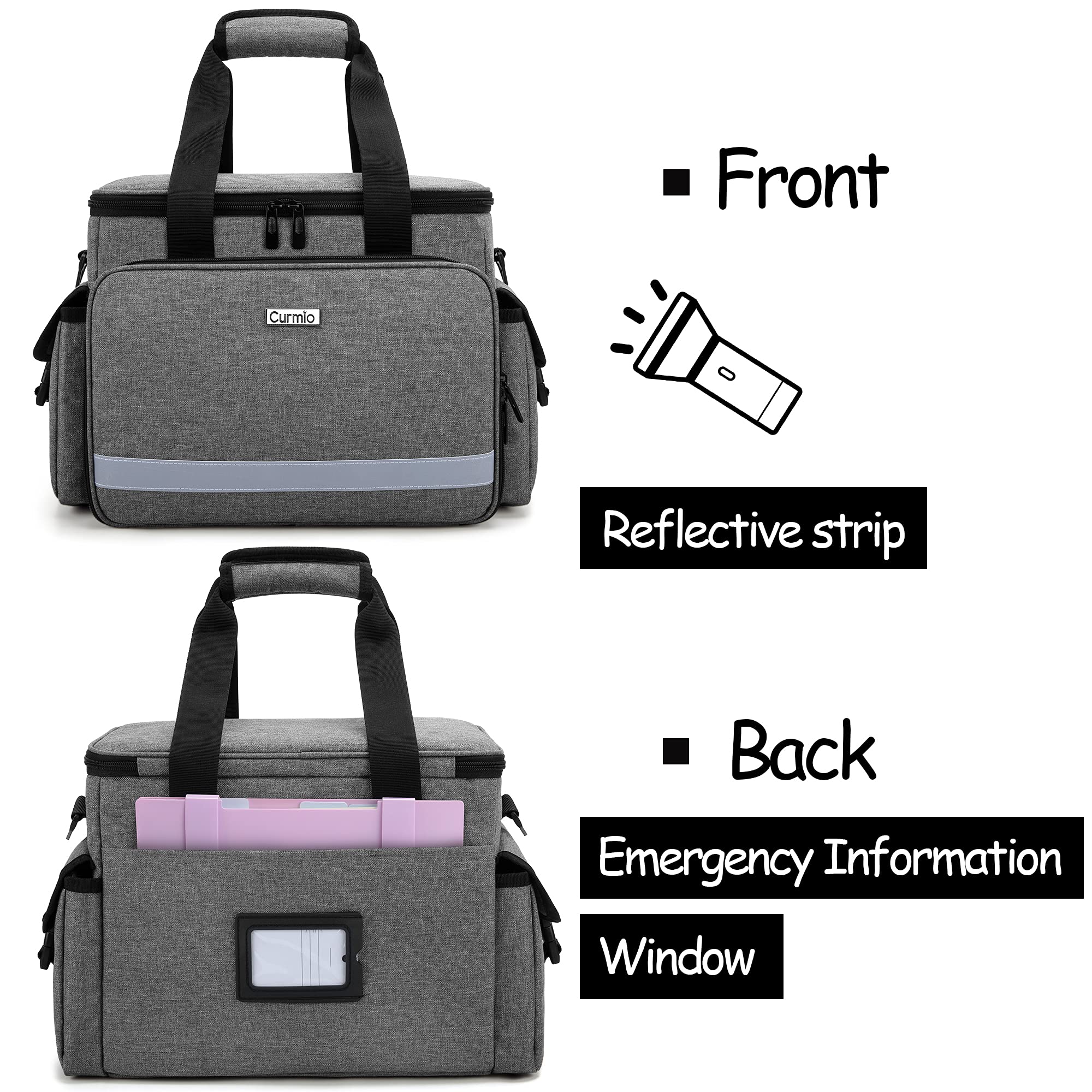CURMIO medical bag side pockets with buckle for easy tool removal.