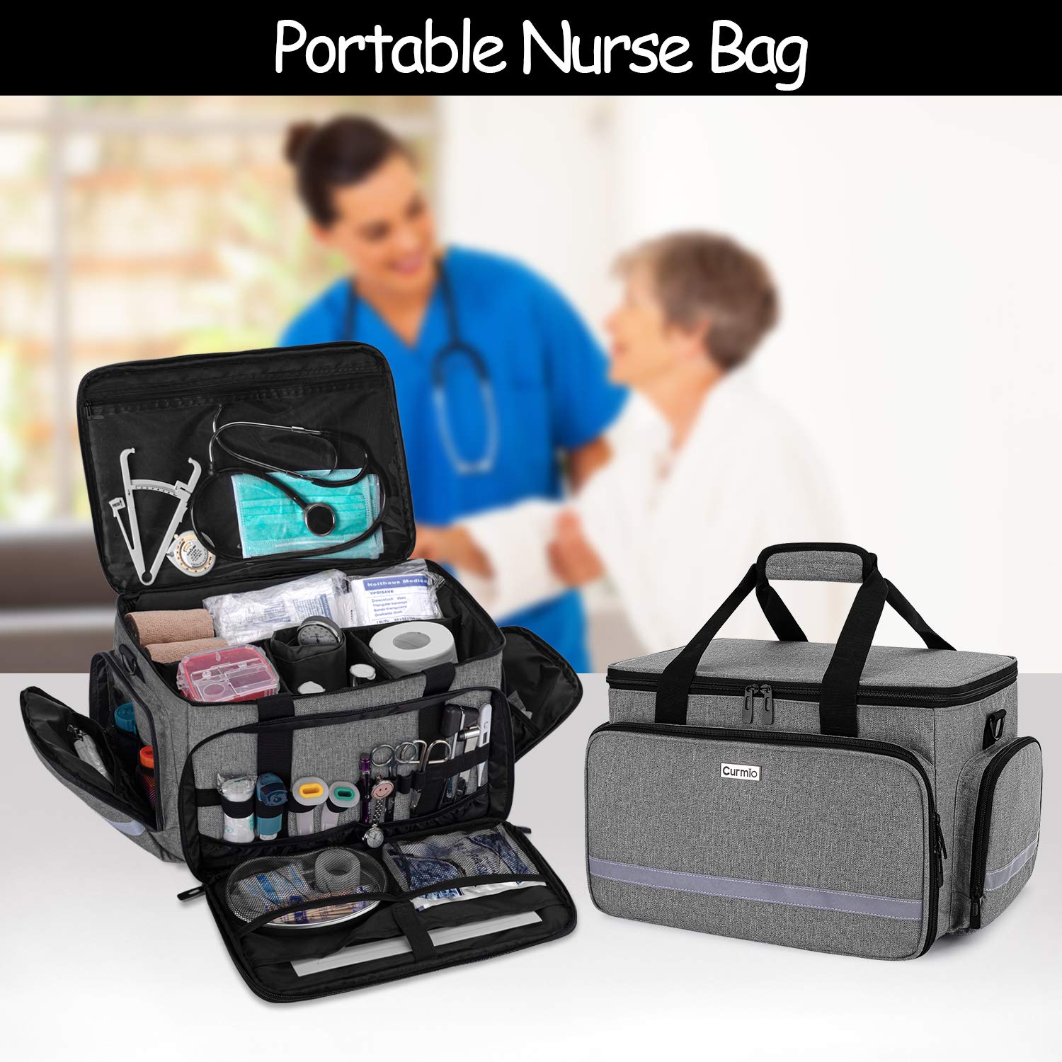 Curmio Nurse Bag size 15.8 by 10.8 by 8.8 inches