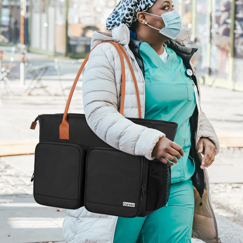 CURMIO Nurse Tote Bag front pockets with elastic loops organize small tools.