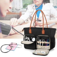 CURMIO Nurse Tote Bag reinforced PU leather strap enables comfortable transport.