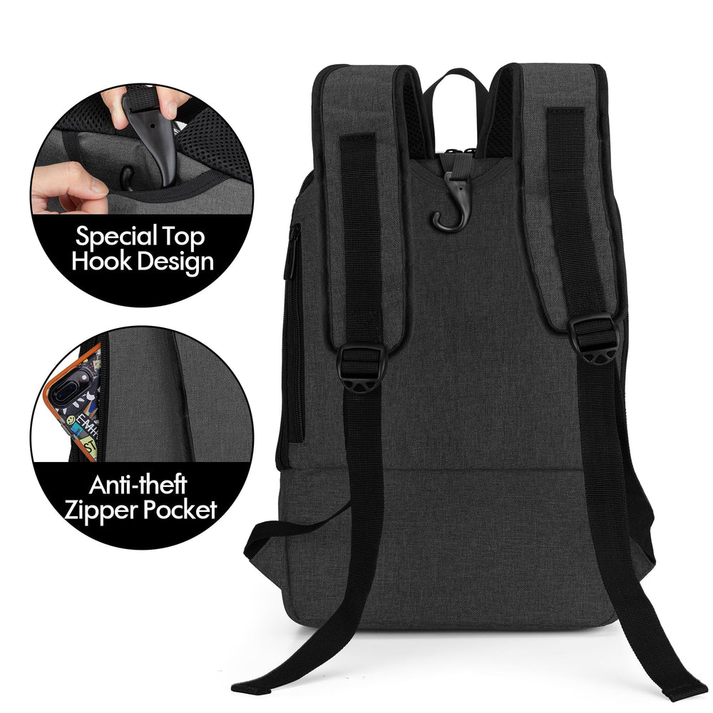 CURMIO backpack lower compartment adds space for batteries and essentials