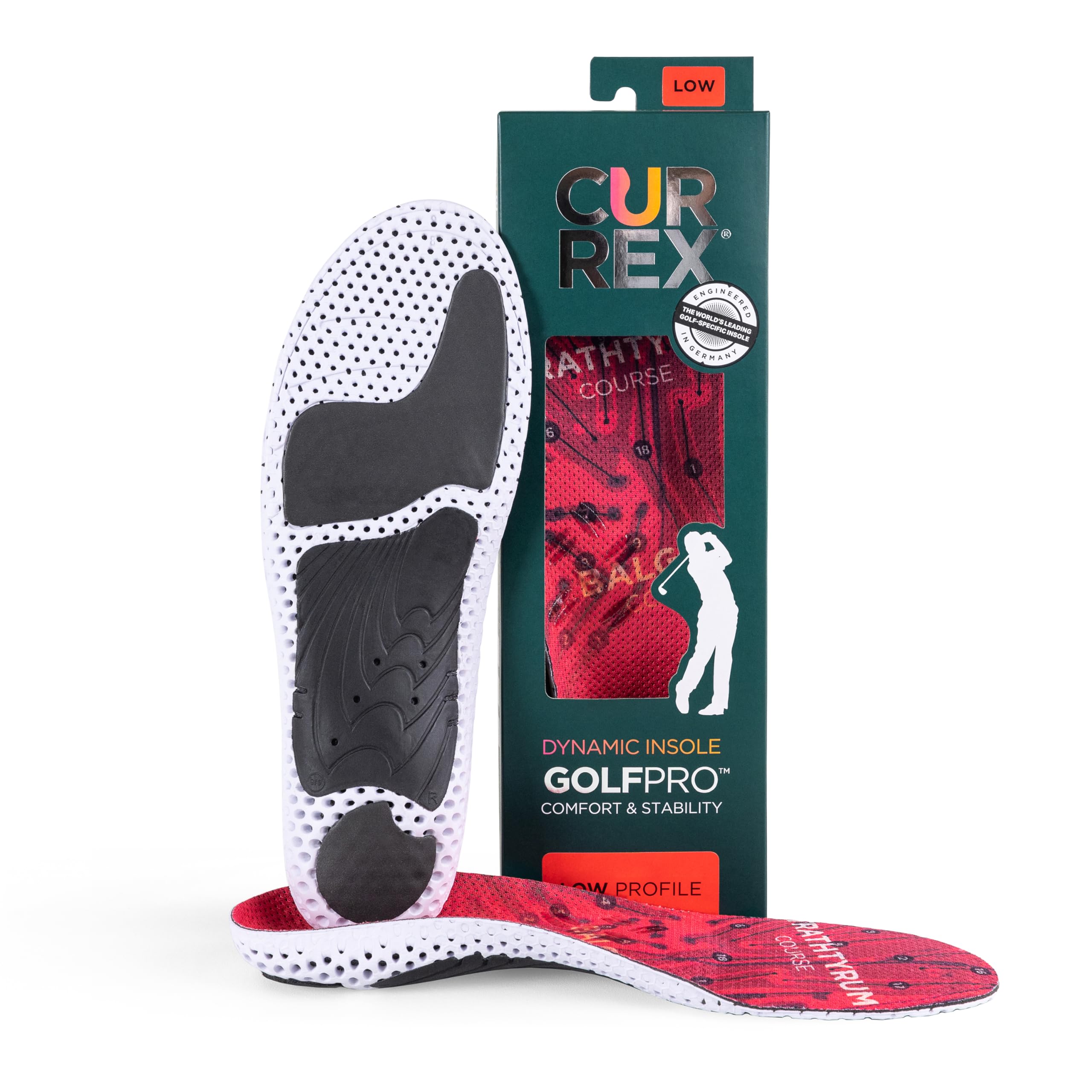 Currex GolfPro insoles with arch support improve stability during swings.