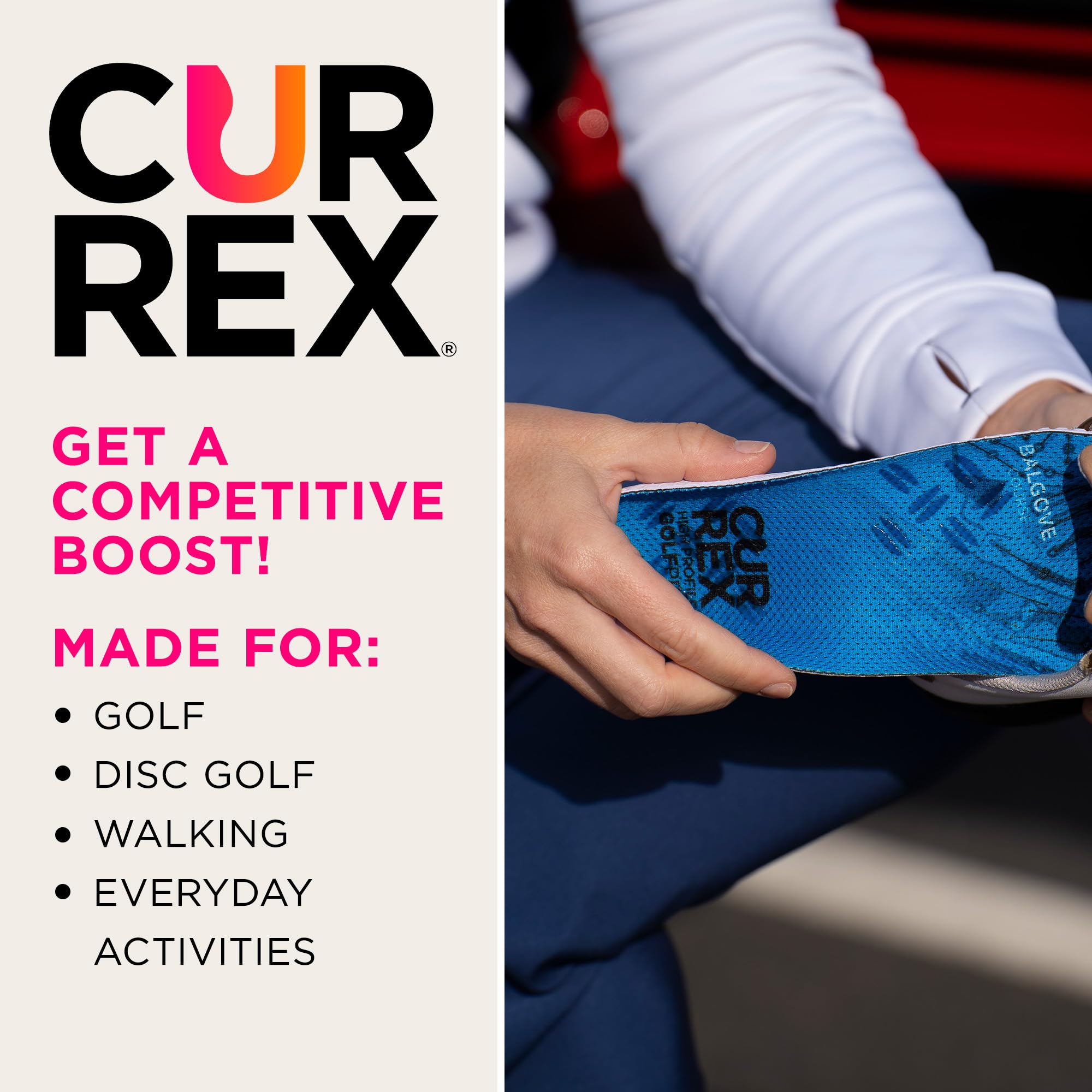 Currex GolfPro insoles available in low, medium, and high profiles for customized fit.