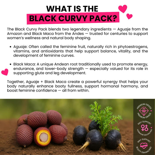 Curvy Fruit Aguaje Black Maca capsules close-up highlighting plant-based formula