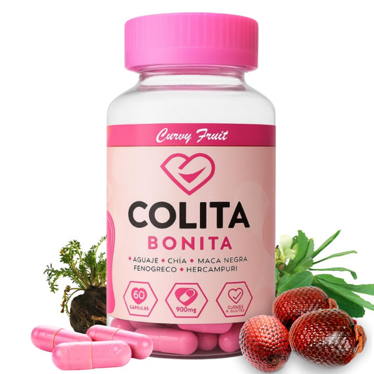 Curvy Fruit Colita Bonita Aguaje bottle shows natural curve support in vegan capsules