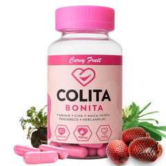 Curvy Fruit Colita Bonita Aguaje bottle shows natural curve support in vegan capsules
