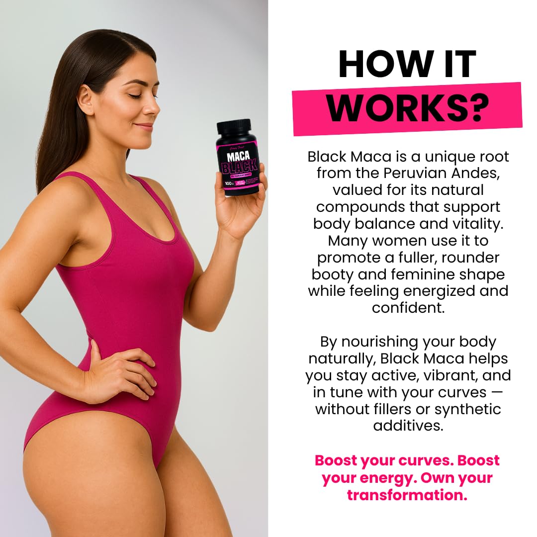 Curvy Fruit maca capsules on a clean desk for easy daily use.