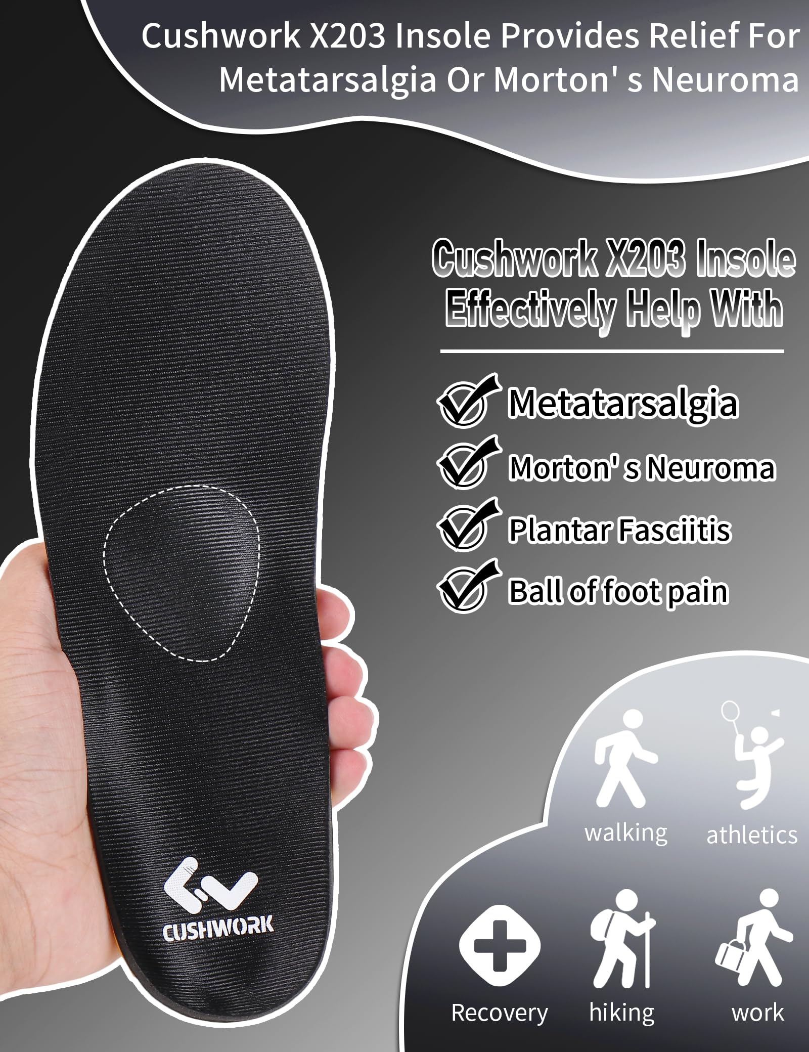 Cushwork all-day cushioning foam with breathable fabric reduces foot fatigue.