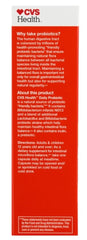 CVS Health Digestive Probiotic bottle label emphasizes gluten-free, dairy-free, soy-free capsules.