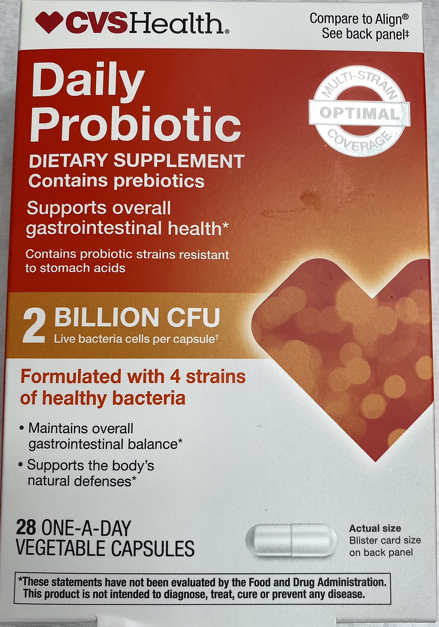 CVS Health Digestive Probiotic vegetable capsules bottle on shelf supports balanced digestion.