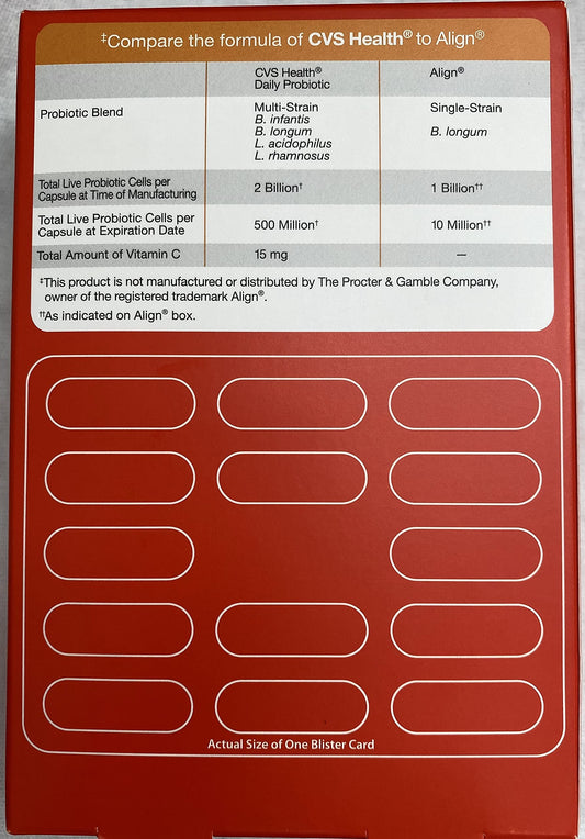 Close-up of CVS Health Digestive Probiotic capsules highlights easy daily probiotic intake.