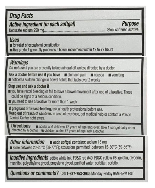 CVS Health docusate sodium softgels 250 mg image showing softgels for gentle use