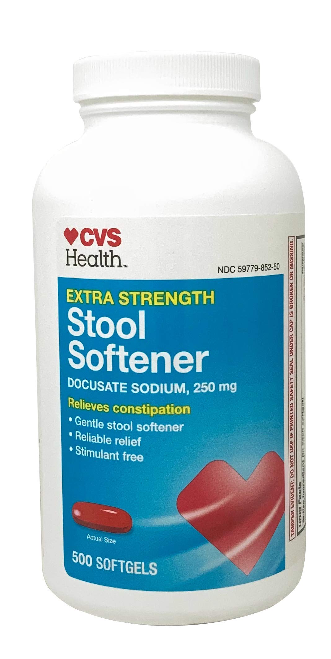 CVS Health Extra Strength Stool Softener bottle with 250 mg softgels for comfortable stools.