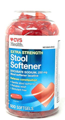 CVS Health Extra Strength Stool Softener softgels bottle, gentle relief for occasional constipation