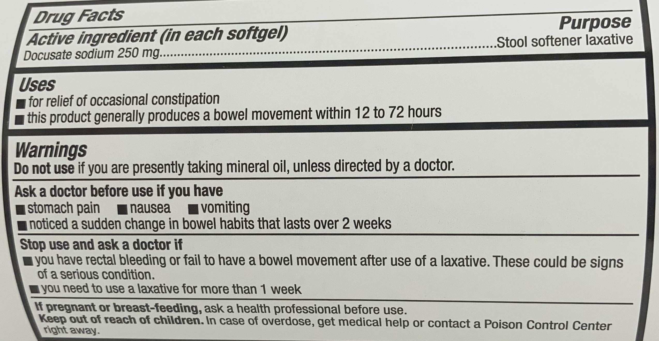 CVS Health Extra Strength Stool Softener softgels capsules closeup, 250 mg