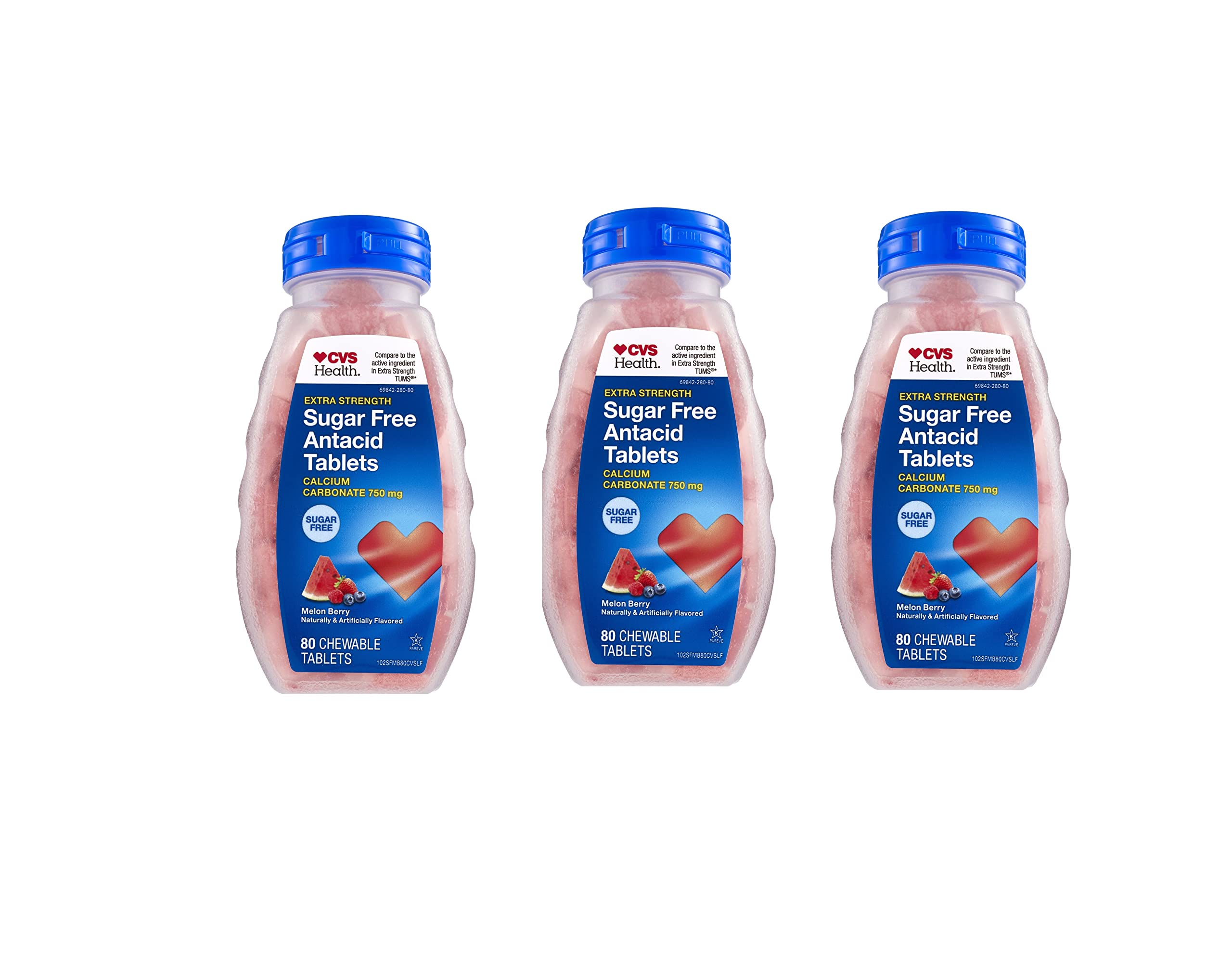 CVS Health extra strength sugar free antacid bottle for fast, sugar-free heartburn relief.