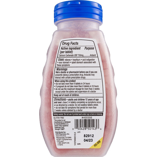 CVS Health extra strength sugar free antacid tablets close-up, ideal for on-the-go relief.