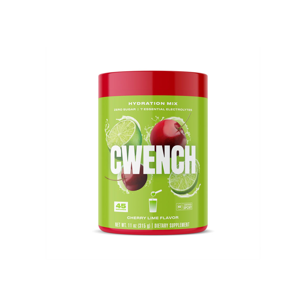 CWENCH Hydration Cherry Lime packet ready to mix for on-the-go hydration.