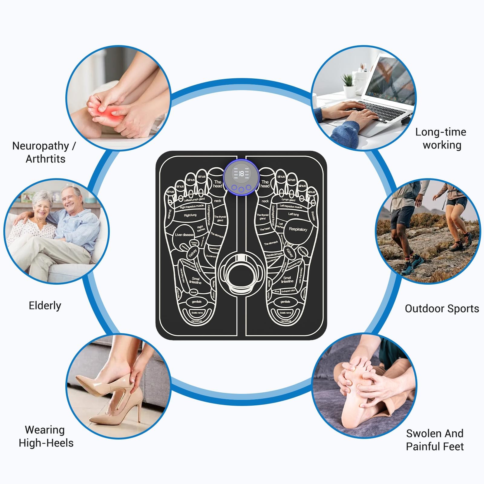 CWTUL Health Expert Electronic Stimulator feet sole pads enable focused foot therapy.