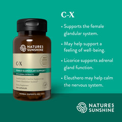 Nature's Sunshine C-X Herbal label design highlights ingredients for glandular support