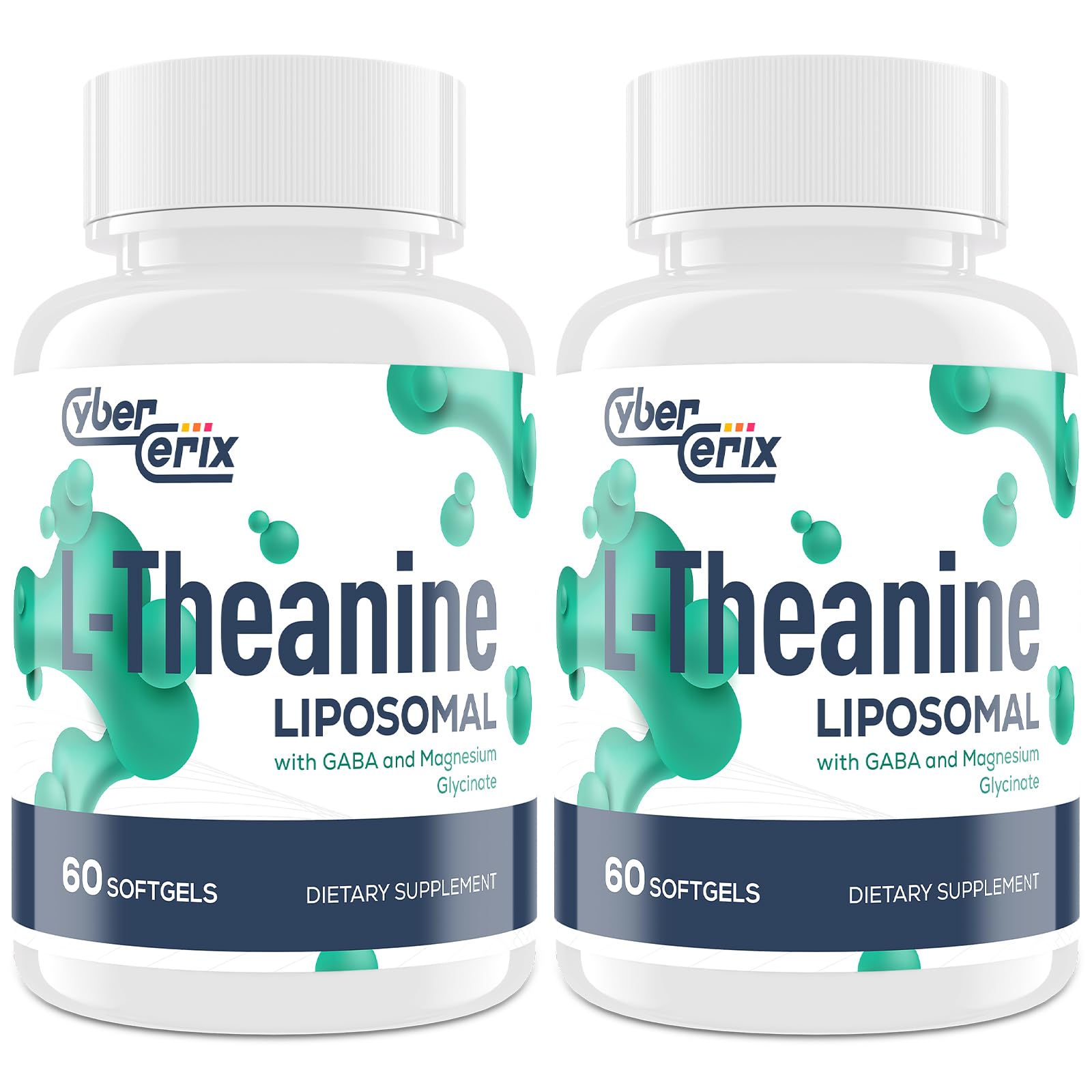 CyberCerix liposomal L-Theanine 500mg bottle highlights high potency capsules