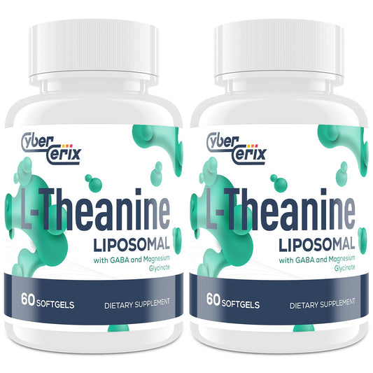 CyberCerix liposomal L-Theanine 500mg bottle highlights high potency capsules