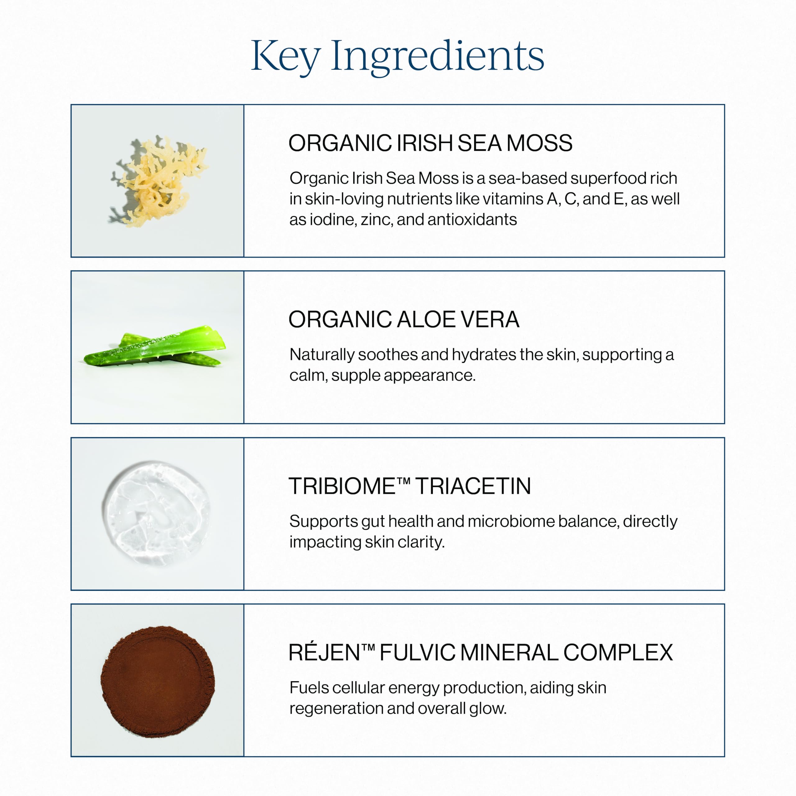 CYMBIOTIKA Irish Sea Moss bottle label showing natural ingredients and transparency.