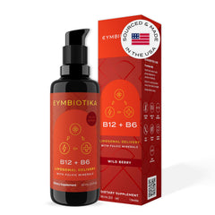 CYMBIOTIKA liposomal B12 bottle showcases daily dosing appeal for energy support.