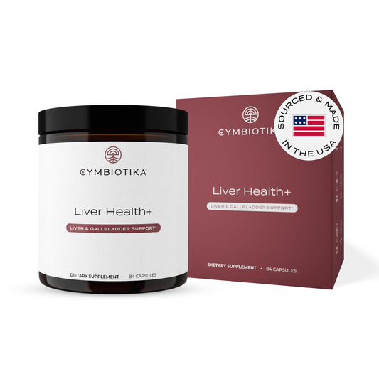 CYMBIOTIKA Liver Health+ bottle pour for convenient daily liver support.