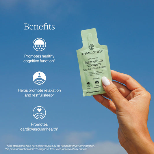 CYMBIOTIKA magnesium complex label close-up highlighting 3-in-1 formula.