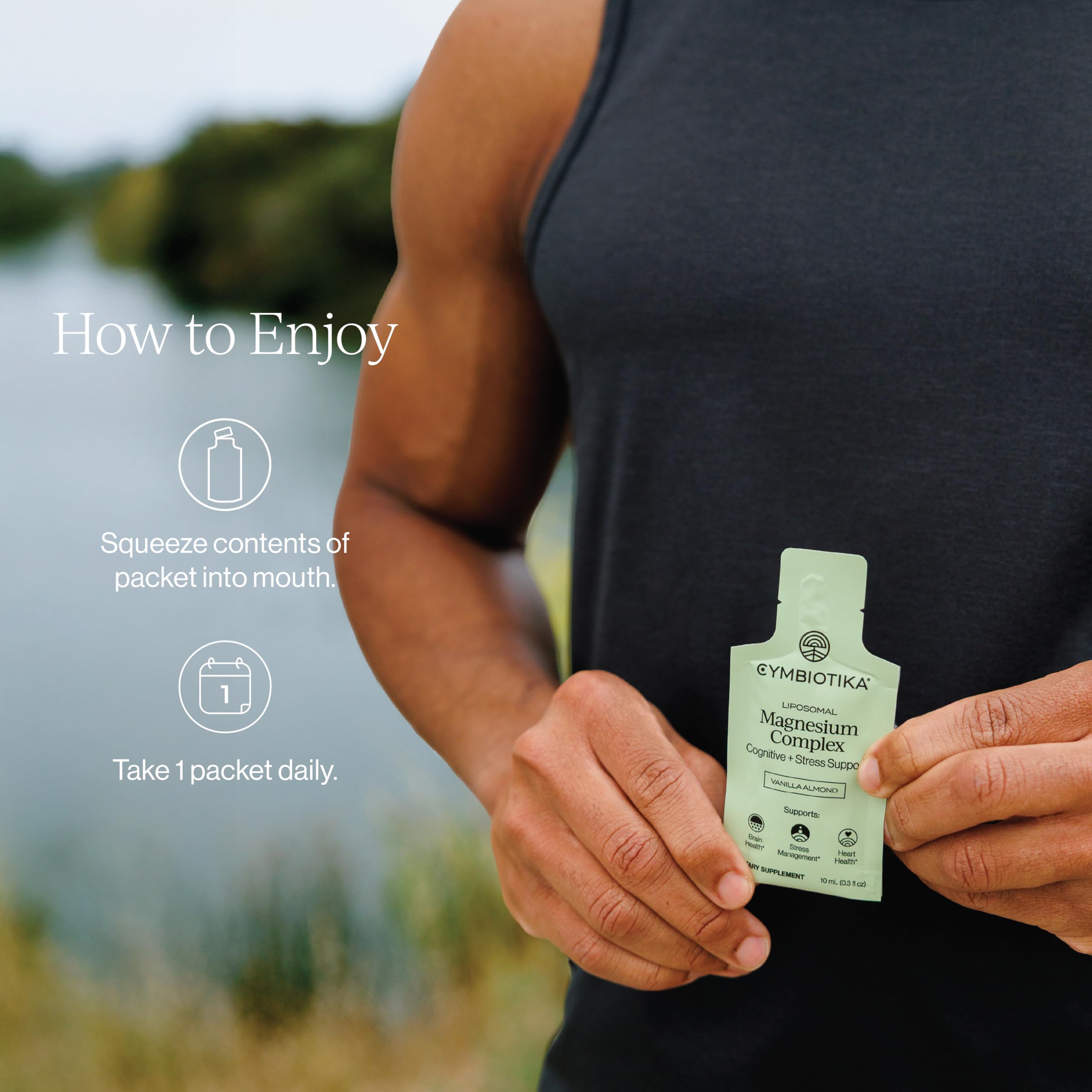 CYMBIOTIKA magnesium dosage pour illustrating easy daily use.