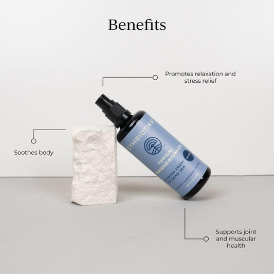 CYMBIOTIKA magnesium oil spray application on skin for fast absorption.