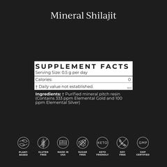CYMBIOTIKA Shilajit resin bottle label notes gluten free and vegan features