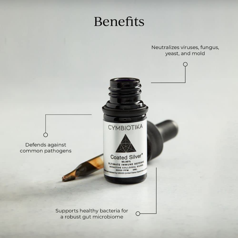CYMBIOTIKA silver drops in water for easy daily supplementation.