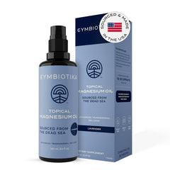 CYMBIOTIKA topical magnesium oil spray bottle shows USA-made quality and easy application.