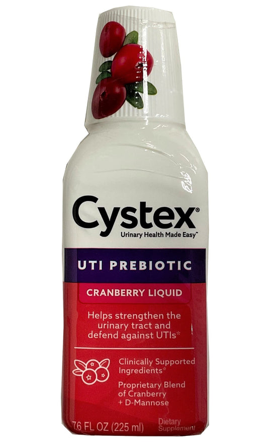 Cystex liquid being poured for easy daily use in urinary wellness routine