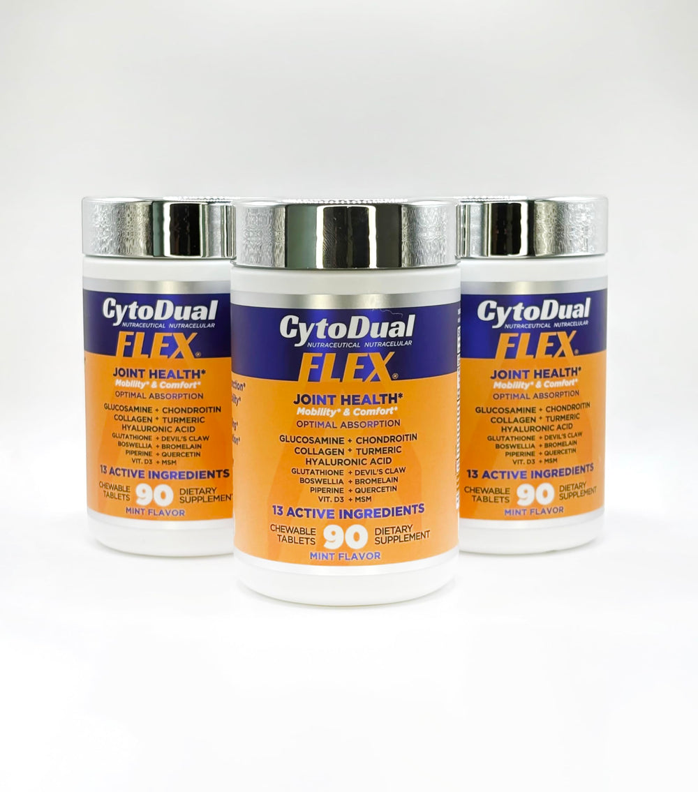 Cytodual Flex tablet texture close-up, highlighting compact chewable format.