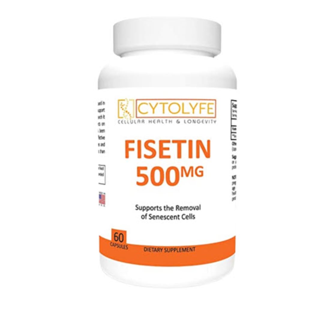 CYTOLYFE Fisetin 500mg capsule, bottle front, daily wellness support.