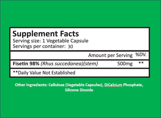 CYTOLYFE Fisetin 500mg capsules closeup highlights precise dosage for consistent daily use.