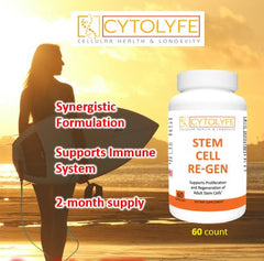 Close-up of CYTOLYFE Stem Cell-Regen capsules, ideal for daily immune support.
