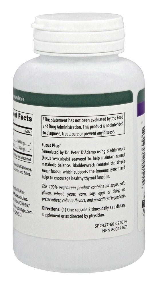 D'Adamo Fucus Plus label closeup with product name and sea vegetable formula