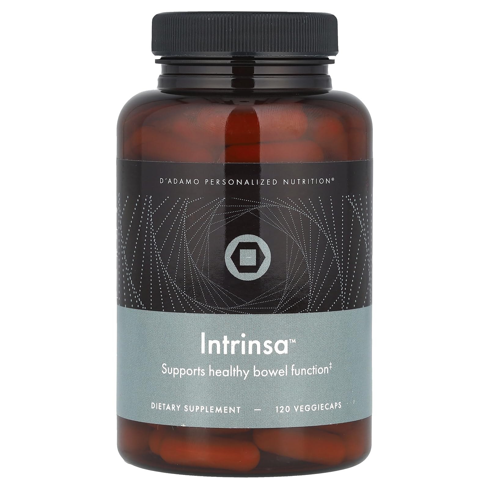 D'Adamo Intrinsa bottle front view for daily bowel health support