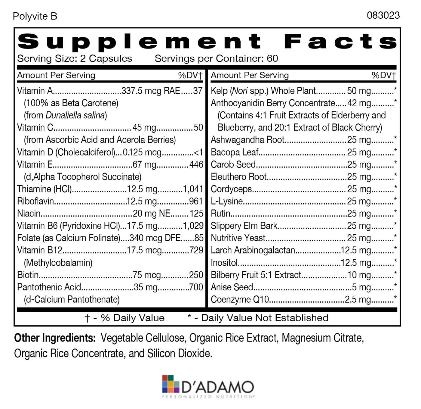 D'Adamo Polyvite B capsules for immune and neurovascular support