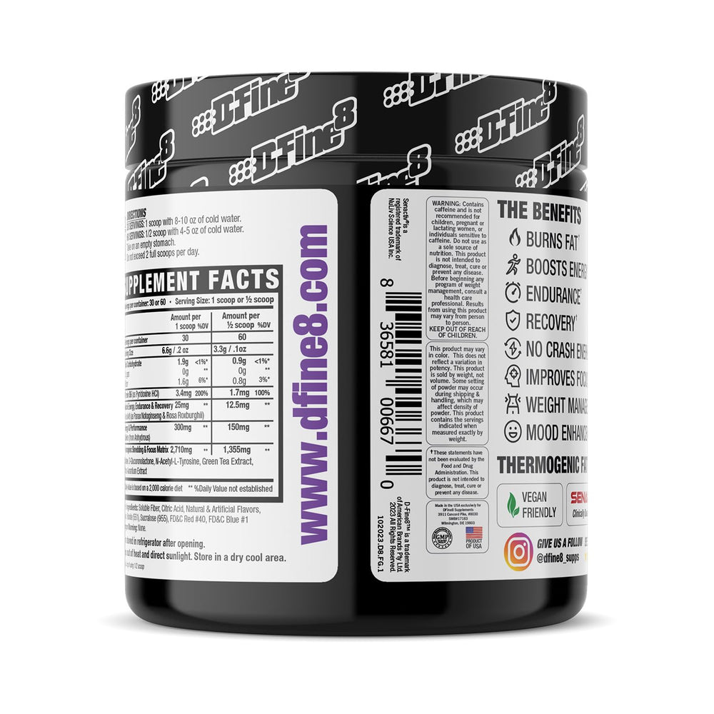 D-Fine8 ingredient label close-up highlighting key components