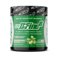 D-Fine8 bottle front view shows sugar-free formula for clean energy.