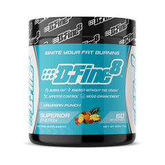 D-Fine8 thermogenic tub front with energy-boosting pre-workout formula.